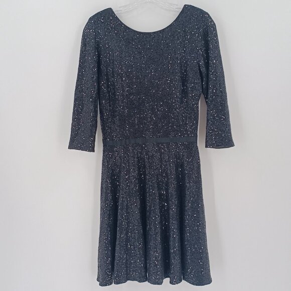 Maia Dress Womens Sz 4 Black Sequins Skater Short 3/4 Sleeve Cocktail Party Prom - Picture 3 of 14